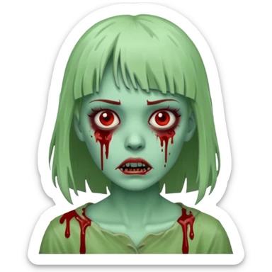 Zunbi na chuva cabelo de franjinha pele verde sangrenta mulher  sticker