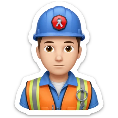 emergency locksmith worker portrait, head and shoulders only, protective gloves, utility vest collar, keyring visible, determined look, 3D cartoon, mobile game icon style, clean background, no text, no watermark sticker