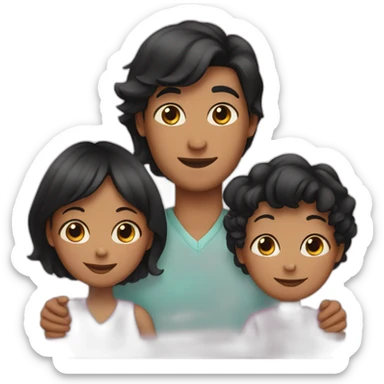 Family of three, woman with black hair, men with black hair, baby girl, 2 cats sticker