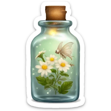 White magic fairy light sparkling old Antique bottle with poison and with herbal and flowers sticker