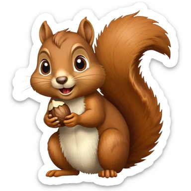 Squirrel with drool coming from mouth, hungry face, eyes fixed on acorn sticker