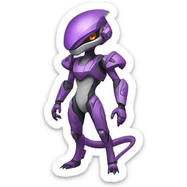 A Reptile-Raptor-Genesect-Mewtwo-Fakémon, with a futuristic visor-helmet, wearing a techwear-suit, Full Body sticker