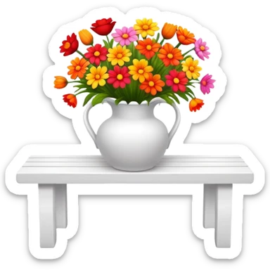 White benches with a romantic lush warm-colored flower vase on top of table sticker