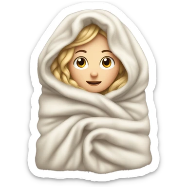 White girl snuggled in a blanket freezing sticker