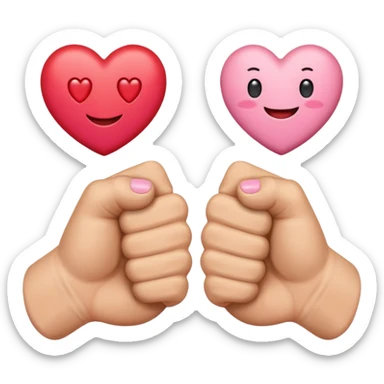 fist bump, big fist and small fist, with a happy heart as background sticker