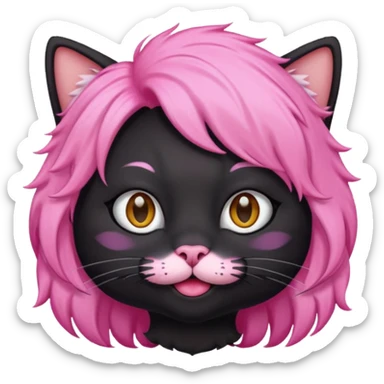 Black cat wearing a pink hair wig sticker