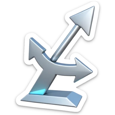 "iOS-style 3D emoji: a bold upward arrow emerging from a glowing base, with metallic edges and bright highlight." sticker