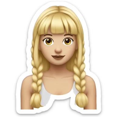 blonde hair with bangs pigtail, 25 years old woman, upper body, straight pigtail hair sticker