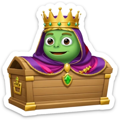 Emoji of an empty wooden coffin labeled ‘ECHO,’ being nailed shut by a king-like Pepe the Frog wearing a crown and cape sticker