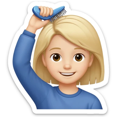 child combing their hair, happy and tidy sticker