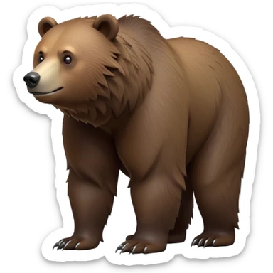 cinematic-[grizzly bear]-realistic-full-body-standing on all fours-emoji,-tail-tucked-close,-head-tilted-dramatically,-thick-[dark brown]-fur,-simplified-yet-realistic-focused-features,-highly-detailed,-glowing-with-an-almost-sarcastic-glow sticker