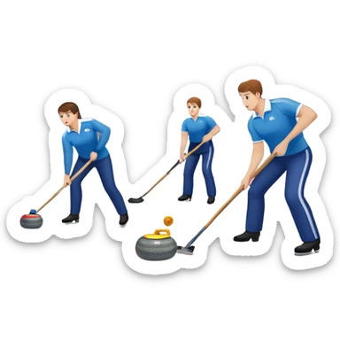 An icon showing a curling match on an indoor ice stadium, with a polished curling stone gliding toward the target and players sweeping. Spectators watch from stands, and flags hang above the rink. Transparent background highlights strategy and focus in the sport of curling. sticker