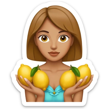 Woman holding lemons in front of her sticker