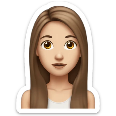 White girl long brown hair skinny girl with straight hair, thin face and makeup from head to chest And dark brown eyes sticker