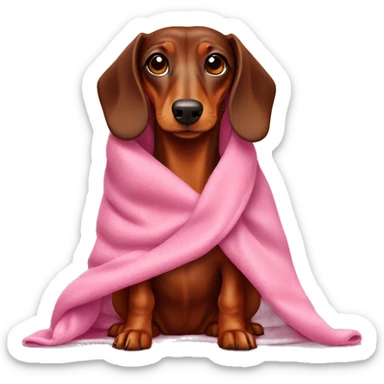 Brown dachshund in a pink blanket sticker