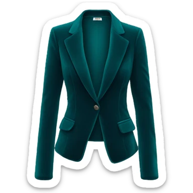 Realistic isolated feminine dark teal blue velvet fashion open blazer. sticker