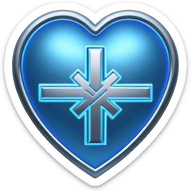 Futuristic premium medical AI logo emoji, sleek metallic heart or shield, ECG line forming stylized letters AI, neon blue and silver, 3D effect, glowing edges, minimal but bold, tech-savvy, high-tech healthcare branding, instantly recognizable, viral-ready, vector flat style with subtle shadows sticker