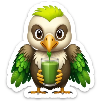 A cute vulture holding a matcha sticker