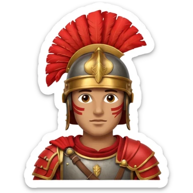 roman soldier head, detailed roman helmet with red plume sticker