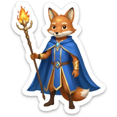 full body fox fire wizard blue cape sticker