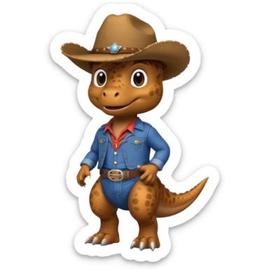 trex dinosaor with cowboy helmet with cowbot clothes sticker