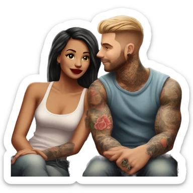 Romantic movie theater date for beautiful tattooed couple sticker
