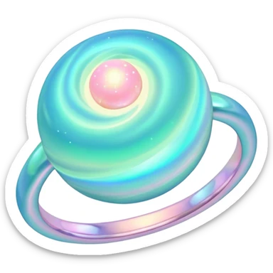 Uranus emoji with swirling opal gemstone colors, soft pastel blues, greens, and pinks, glowing effect, with delicate rings, iridescent look sticker