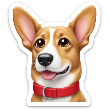 Wiener dog/corgi face tan and white, floppy ears, with red collar  sticker