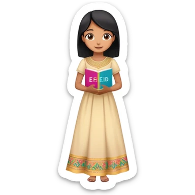Happy Eid  colorful vibe and words written girl with black hair and beautiful dress  sticker