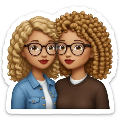 a light skin with straight hair and glasses and a light brown skin girl with curly hair kissing eschother sticker