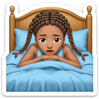 Black woman with braids in a big king size bed by herself crying sticker