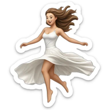 Hyperrealistic Full body Caucasian curvy beauty jumping white skirt back and front views strong wind sticker