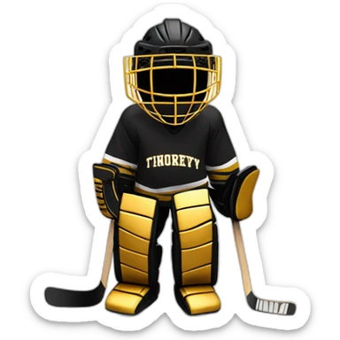 Ice hockey goalie with black and gold pads sticker