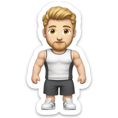 Full height Pale skinned fit man With biceps, Realistic eyes and mouth, light brown hair and stubble In dark gray sleeveless mike, black oversize sports shorts, watch and white sneakers. sticker