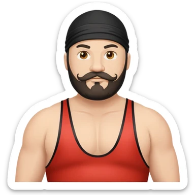 White skin fat guy with black durag, beard and mustache in wrestling singlet sticker