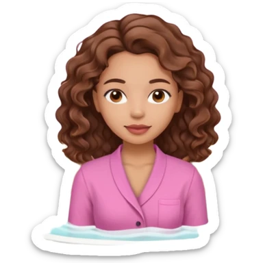 lightskin girl having a spa day with and pink shirt and brown wavy hair  sticker