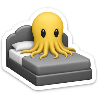 Minimalist emoji-style sticker of a bed with a covered figure and something strange peeking out from underneath. Grayscale only, simple icon.

 sticker