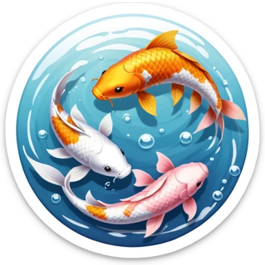 Pisces Two realistic light pink and white the other gold and white koi fish swimming in circle ying yang sticker