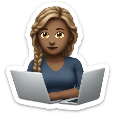 white skin girl with ligh brown hair workn on laptop sticker
