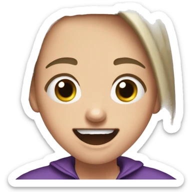 a hungarian girl in the 11th grade, witch-like nose, yelling, pearl necklace, purple shirt, lots of jewelry sticker