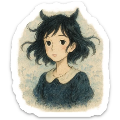 realistic whimsical black, blue and cream, natural colors, soft, fairy-like atmosphere, no background, square size sticker