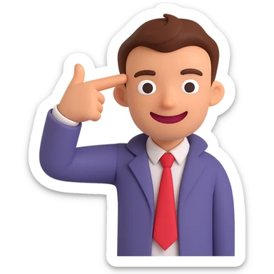 Adjust the cartoon person so they point the finger gun directly at their temple, in the style of the 'blowing brains out' gesture (not graphic), still smiling. Keep the background transparent. sticker
