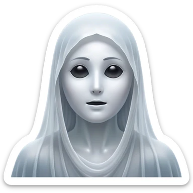 Cinematic Noble Ghost Portrait Emoji, Ethereal and dignified, with a flowing, translucent form in silvery-white hues, wispy and majestic, and a calm, otherworldly expression with deep, thoughtful eyes, simplified yet sophisticated features, highly detailed, glowing with a soft, spectral radiance, high shine, exuding regal mystery and quiet authority, with a soft glowing outline that captures the essence of a ghostly guardian drifting from another realm! sticker