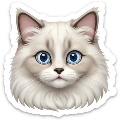 cinematic-adorable-big-eyed-fluffy-ragdoll-cat-portrait-emoji,-head-tilted-playfully-with-a-sweet-expression,-fluffy-white and grey-fur,-simplified-yet-irresistibly-cute-features-with-large,-expression, blue eyed ragdoll cat sticker