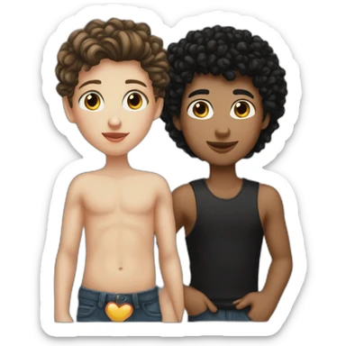 Kiss betweé white girl with black haure and boy with black haur curly sticker