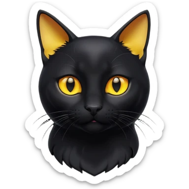 A 3D cartoon jet-black Bombay cat with glossy fur, bright golden eyes, dramatic contrast lighting, Memoji-style cinematic look. full body or half body. sticker