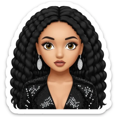 Leigh-Anne Pinnock from Little Mix with long black hair, black sequin outfit sticker
