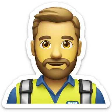 Ikea manager blue eyes beard with laptop and yellow security vest sticker
