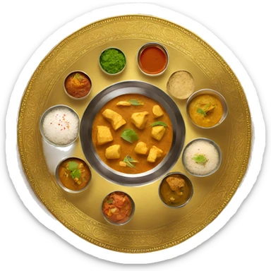 Indian meal in gold tali, top angle view sticker