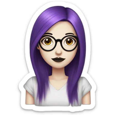 goth woman with long side parted purple hair and oval glasses, pale skin sticker